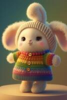 close up of a stuffed animal wearing a sweater. . photo