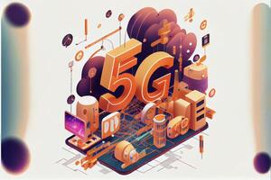 cerca arriba de un célula teléfono con un 5g firmar en él. generativo ai. foto