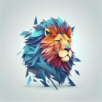 colorful low polygonal head of a lion. . photo
