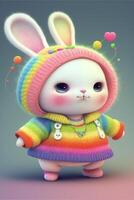 cartoon bunny dressed in a colorful outfit. . photo