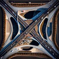 birds eye view of a highway intersection. . photo