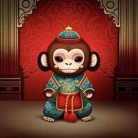 cartoon monkey dressed in a chinese costume. . photo