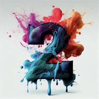 colorful paint splattered into the shape of a number 2. . photo
