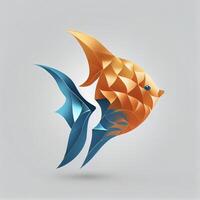 an orange and blue fish on a gray background. . photo