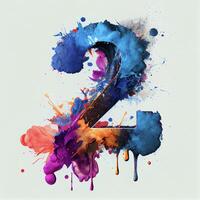 colorful paint splattered into the shape of a number 2. . photo