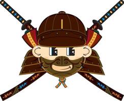 Cartoon Japanese Samurai Warrior with Crossed Swords History Illustration vector