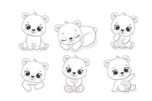 A collection of cute teddy bears. Vector illustration in cartoon style.