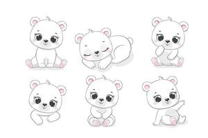 A collection of cute teddy bears. Vector illustration in cartoon style.