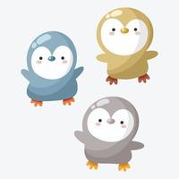 3 Cute Penguins Waving Vector