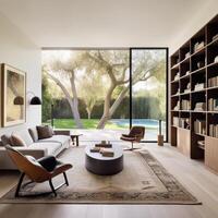 Large luxury modern bright interiors Living room. Generative Ai. photo
