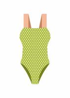 Female green one-piece swimsuit. Vector hand drawn illustration. Isolated on white background.