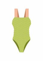 Female green one-piece swimsuit. Vector hand drawn illustration. Isolated on white background.