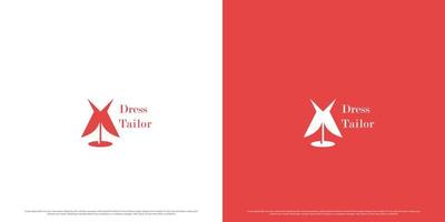 Dress tailor logo design illustration. Simple creative flat silhouette luxury red dress luxury tailor dress glamor. Apparel clothing fashion lifestyle web app business icon. vector