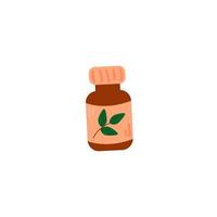 Flat vector illustration isolated on white background. Dark bottle with tea tree essential oil, aromatherapy.