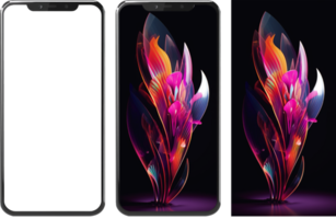 realistic illustration mobile phone mockup and abstract wallpaper beautiful blooming flower work, resulting in edited ai to transparent png background