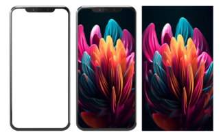 Realistic mobile mockup and beautiful blooming flower abstract wallpaper. generate ai png