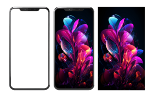 Realistic mobile mockup and beautiful blooming flower abstract wallpaper. generate ai png