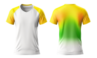 white and yellow sports jersey mockup, front and back view, generative ai png