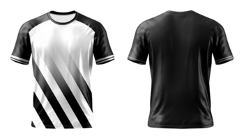 white and black sports jersey mockup, front and back view, png