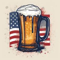 Mug of beer with American flag on dark background. retro Vector illustration. . photo