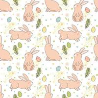 Easter bunnies and eggs. Vector illustration. Seamless pattern