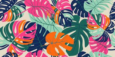 monstera hoja sin costura patrón, mano dibujado botánico, primavera y verano tiempo, verde estilo, natural adornos para textil, tela, fondo de pantalla, antecedentes. vector