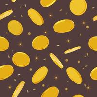 Golden coins on a dark background seamless pattern vector