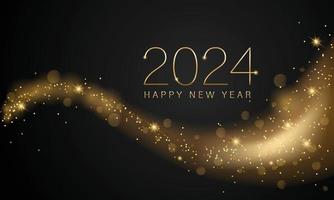 2024 New year with Abstract shiny color gold wave design element and glitter effect on dark background. For Calendar, poster design vector