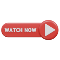 watch now button 3d render, transparent background, click button png