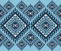 Ethnic folk geometric seamless pattern in blue tone in vector illustration design for fabric, mat, carpet, scarf, wrapping paper, tile and more