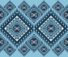 Ethnic folk geometric seamless pattern in blue tone in vector illustration design for fabric, mat, carpet, scarf, wrapping paper, tile and more