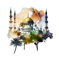 Beautiful watercolor  mosque illustration Generate AI png