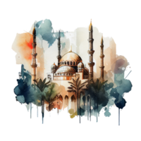 Beautiful watercolor  mosque illustration Generate AI png