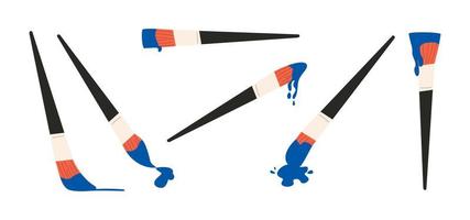 Paint brushes with paint splashes set vector illustration