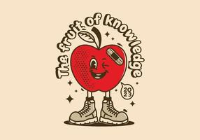 Character illustration design of a red apple with smiling face and wearing boots shoes vector