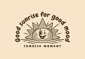 Character illustration design of a sunrise with smiling face vector