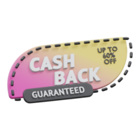 guaranteed cash back upto 60 percent 3d render, transparent background, cash back badge png