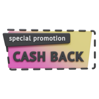 special promotion cash back 3d render, transparent background, cash back badge png