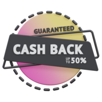 guaranteed cash back upto 50 percent 3d render, transparent background, cash back badge png