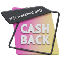 this weekend only cash back 3d render, transparent background, cash back badge png