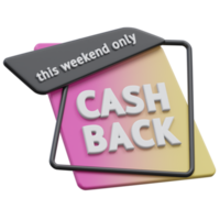 this weekend only cash back 3d render, transparent background, cash back badge png