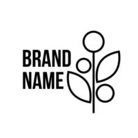 Black line logo with leaves and berries on white background. Eco logo vector