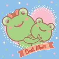 Cute frog parent and child hug each other and write best mom vector