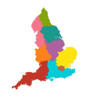 Inglaterra mapa con vistoso regiones mapa png