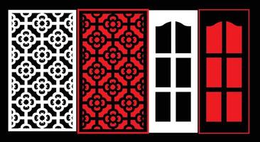 Decorative wall panels set Jali design CNC pattern, laser cutting pattern, router CNCcutting.Jali Laser cut decorative panel set with lace pattern. vector