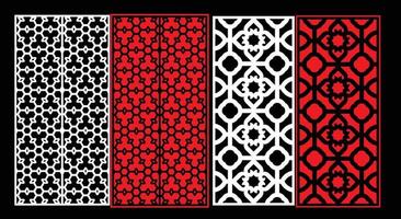 Decorative wall panels set Jali design CNC pattern, laser cutting pattern, router CNCcutting.Jali Laser cut decorative panel set with lace pattern. vector