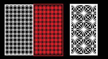 Decorative wall panels set Jali design CNC pattern, laser cutting pattern, router CNCcutting.Jali Laser cut decorative panel set with lace pattern. vector