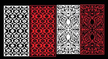 Decorative wall panels set Jali design CNC pattern, laser cutting pattern, router CNCcutting.Jali Laser cut decorative panel set with lace pattern. vector