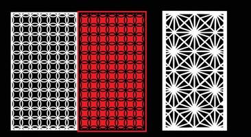 Decorative wall panels set Jali design CNC pattern, laser cutting pattern, router CNCcutting.Jali Laser cut decorative panel set with lace pattern. vector