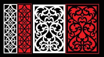 Decorative wall panels set Jali design CNC pattern, laser cutting pattern, router CNCcutting.Jali Laser cut decorative panel set with lace pattern. vector